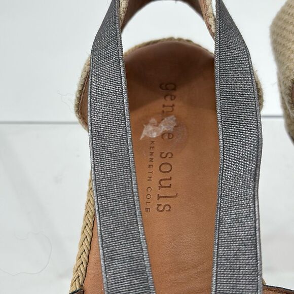 Gentle Souls Luci Sandals Women's 7 Pewter Tan Leather Peep Toe Wedge Espadrille - Picture 6 of 10